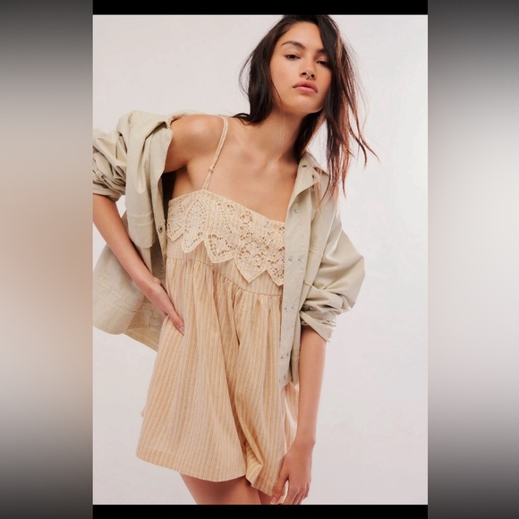 Nwt free people Fiorella Romper spring boho classic M $138 casual striped - Picture 2 of 6